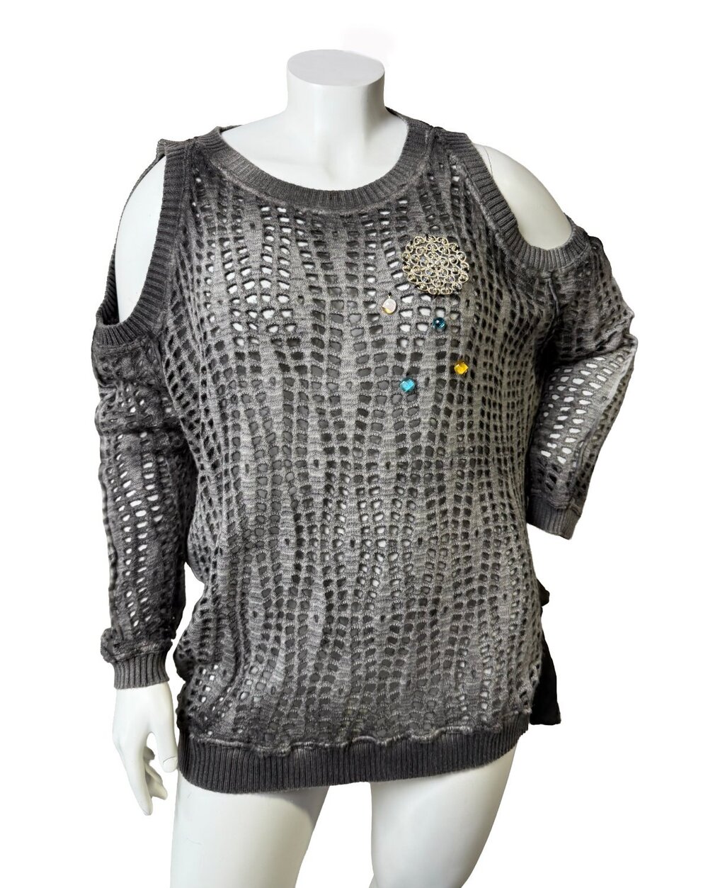 Elisa Cavaletti Sweater Maglia D'Arte Womens Gray Wool Cold Shoulder Size L